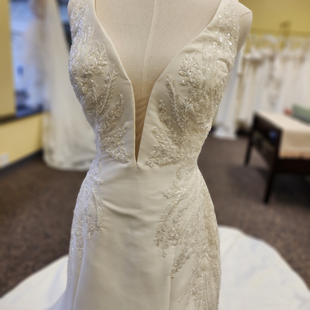 White Beaded V-Neck Wedding Dress
